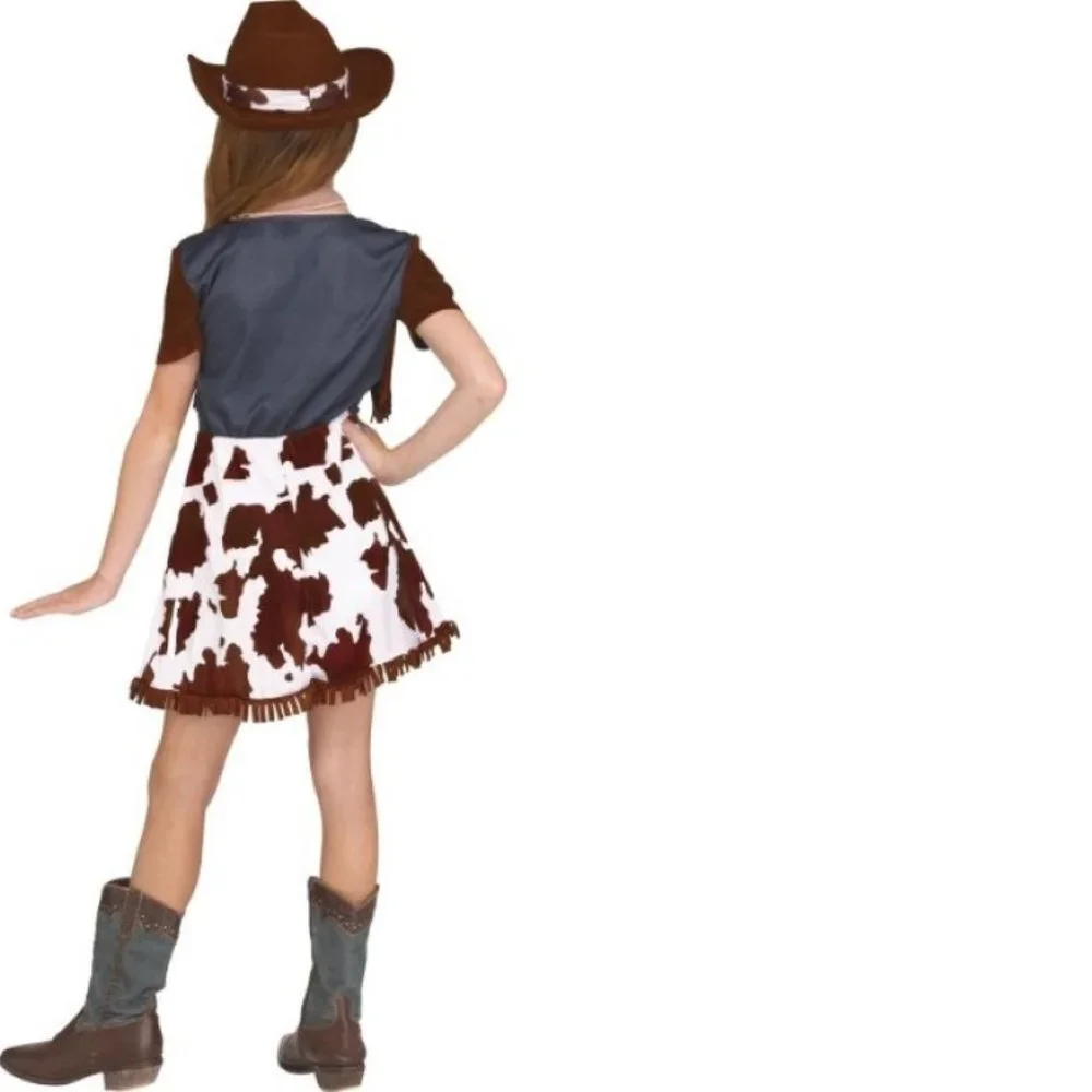 Cowgirl & Cowboy Boots Halloween Costume 4/6 Brown Dress, Hat, Scarf 4 Pc Girls - Picture 3 of 13